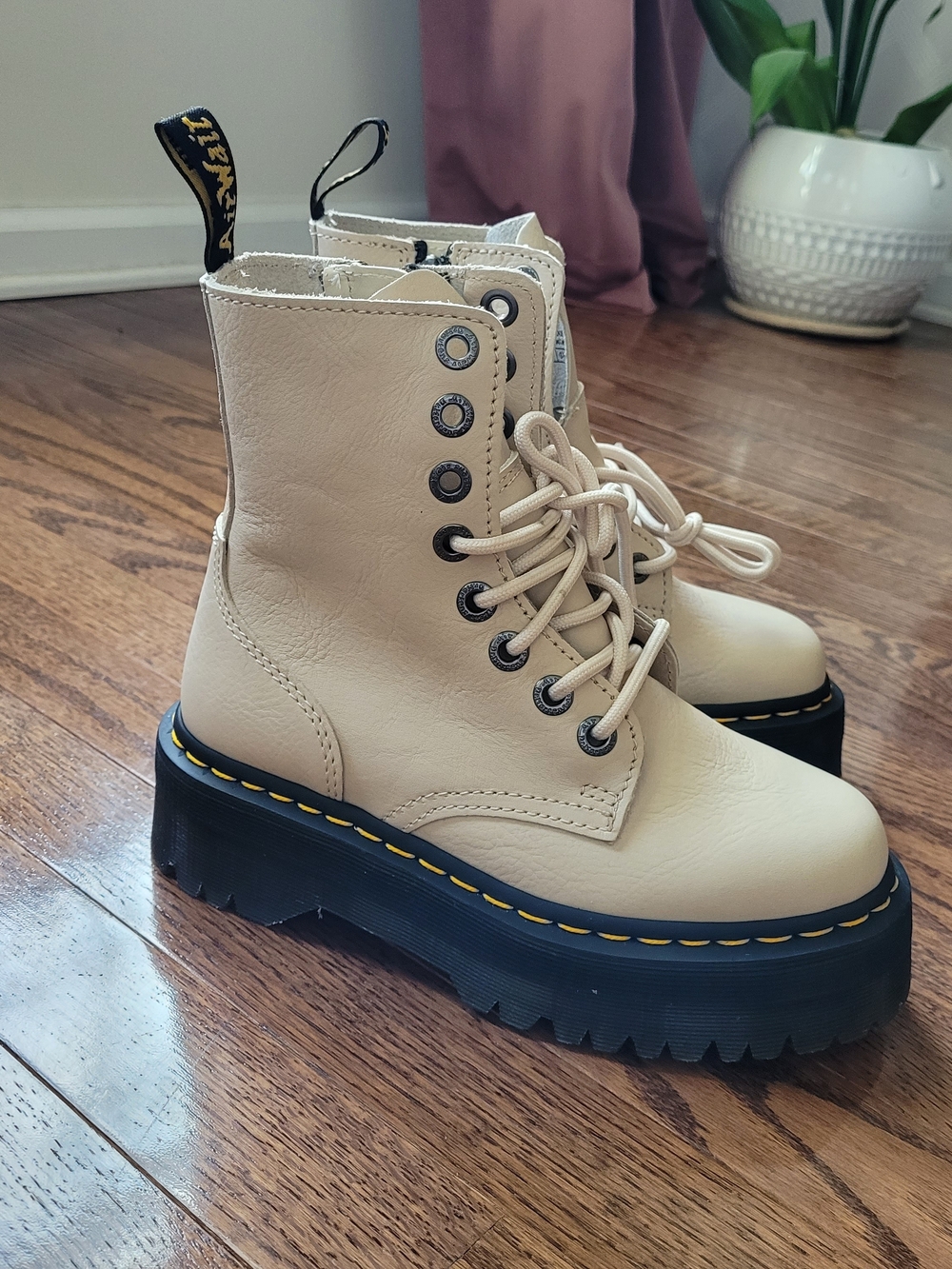 Dr. Martens Jadon III Cream Lace-Up Platform Combat Boots with Black Sole